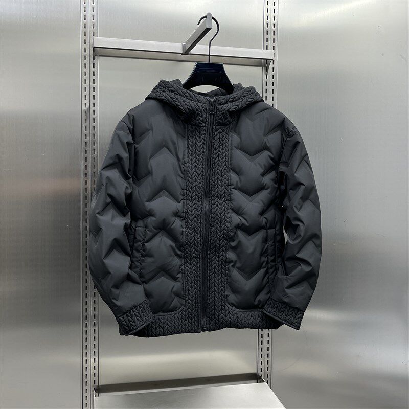 2024年新款拼接连帽羽绒服男款冬季高级感黑色百搭轻薄保暖外套