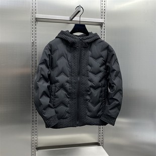 2024年新款拼接连帽羽绒服男款冬季高级感黑色百搭轻薄保暖外套