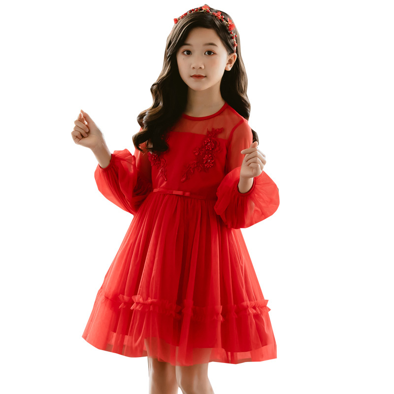 春秋冬加绒儿童公主裙女童白色连衣裙蓬蓬婚纱裙子小女孩演出礼服
