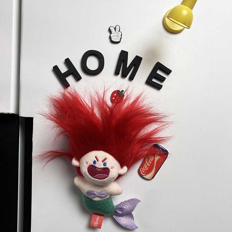 发型DIY美炸了人鱼公主棉花娃娃磁吸冰箱贴毛绒炸毛可爱玩偶装饰