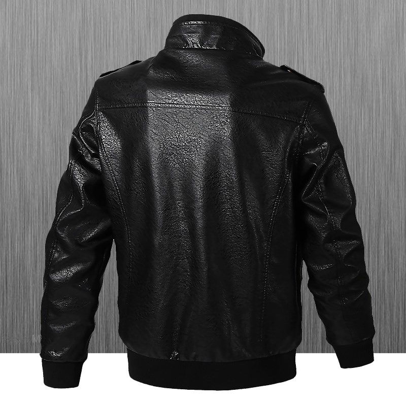 2024春秋欧美男士皮衣新款皮夹克男修身立领Pu大码休闲机车皮外套