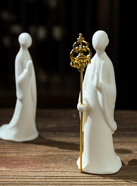 禅意白瓷无相佛摆件陶瓷小人物桌面盆栽鱼缸造景家居客厅玄关装饰