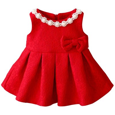 女童连衣裙女宝宝红色公主裙子马甲背心裙婴儿一周岁礼服春秋洋气