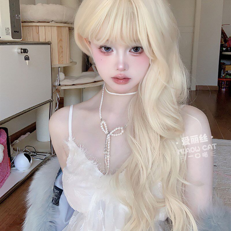 一口喵假发女日常网红金色长卷发lolitta新款自然甜美全头套假发