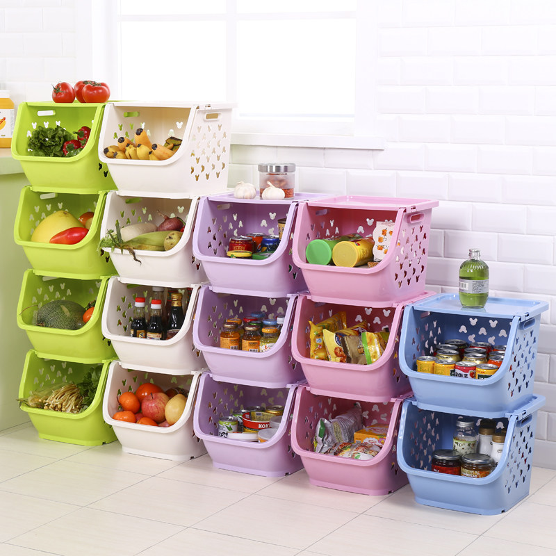 日式厨房塑料收纳架放蔬菜水果置物架菜架子落地多层置物筐免打孔