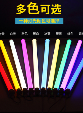 彩色灯管ledt5一体化长条T8超亮日光灯支架节能220v粉紫冰蓝彩色