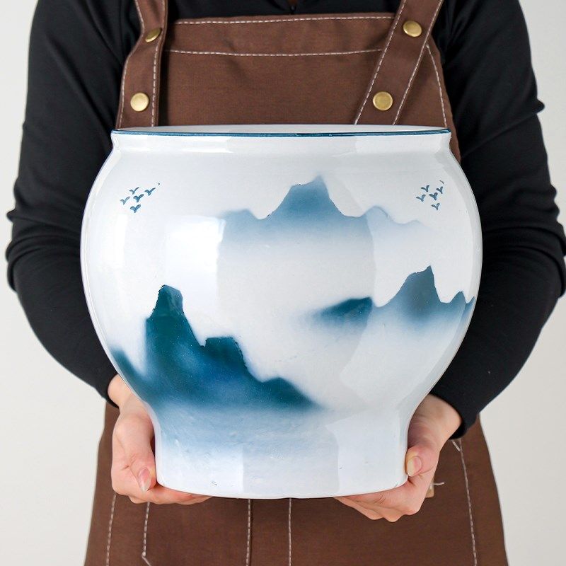 中式古典陶瓷花盆手绘水墨画中国风家用发财树兰花专业三角梅盆栽