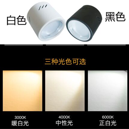 led天花灯明装筒灯防雾6寸12W3寸圆形免开孔客厅吊灯卧室吸顶射灯