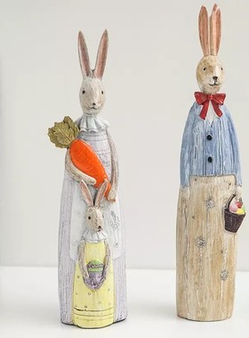 简约欧式彩绘情侣兔子装饰动物摆件设橱窗店铺装饰品圣诞节日礼物