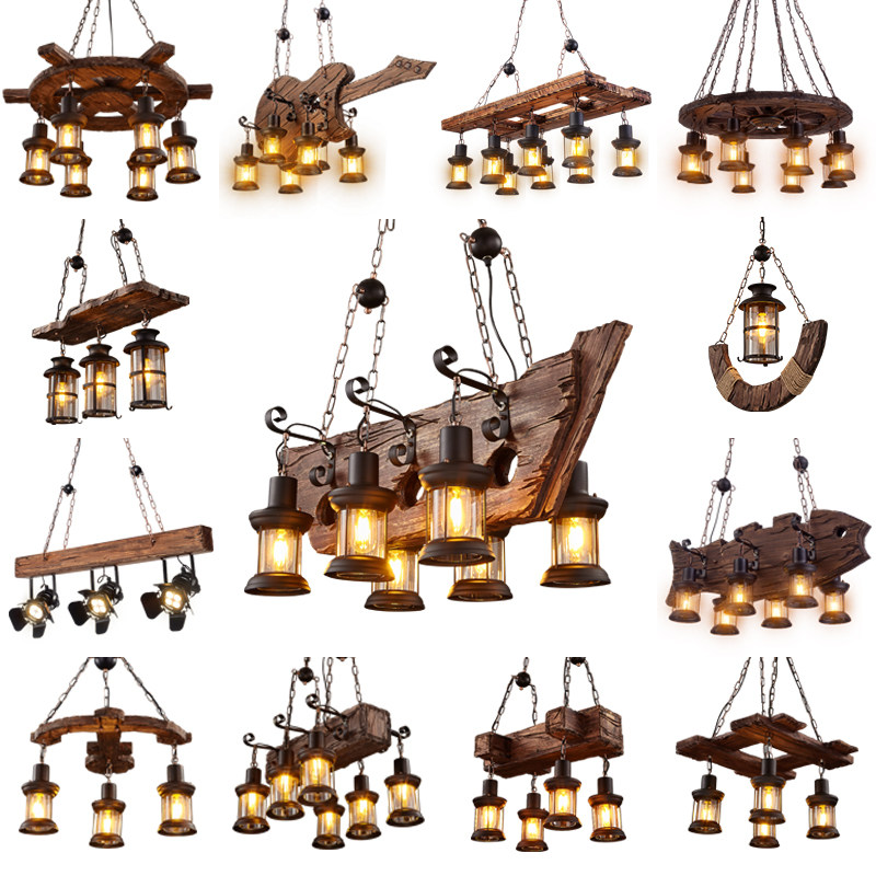 复古工业风吊灯美式网咖啡餐厅服装店酒吧台LOFT创意个性实木灯具