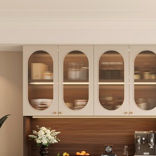 法式中古风餐边柜靠墙一体酒柜客厅到顶储物柜茶水柜复古鞋柜定制