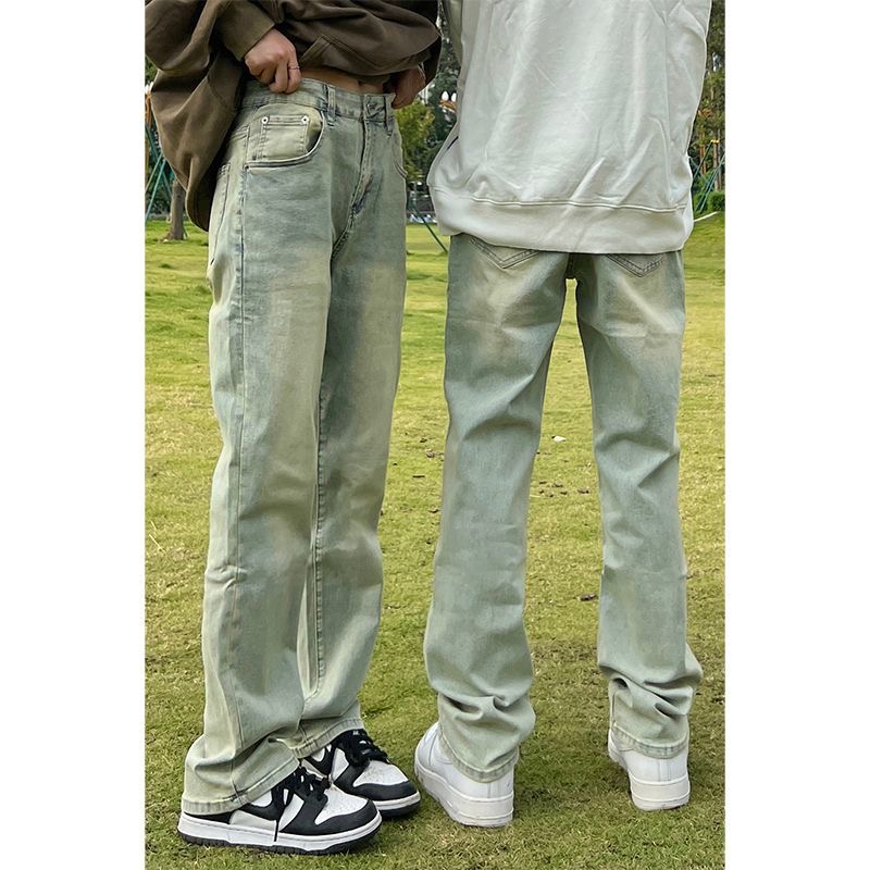 美式vibe黄泥染牛仔裤男女春秋