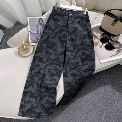 美式复古迷彩牛仔裤男秋季