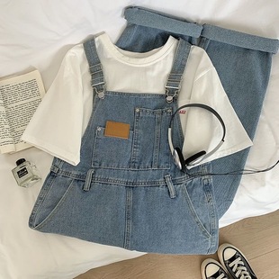 美式工装牛仔背带裤男2026秋季新款情侣潮牌高街宽松直筒阔腿长裤