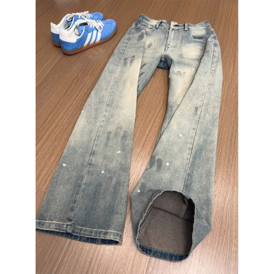 美式复古水洗泼墨牛仔裤男秋季