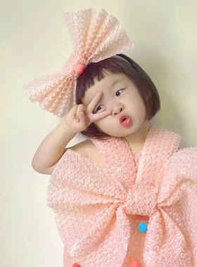环保服装儿童时装秀粉红色气泡膜幼儿园手工制作亲子走秀环保服女