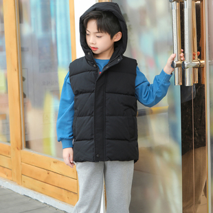 秋冬季儿童羽绒棉马甲加厚连帽中长款男童女童中大童保暖背心外套