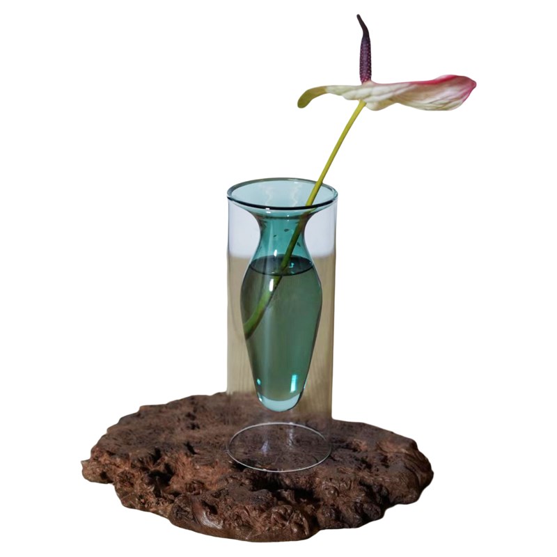 池坊玻璃花器花瓶插花摆件薄质通透花器生花自由花立花器皿软装