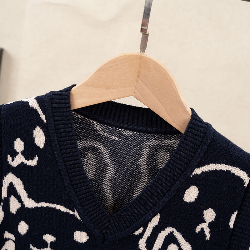 男童V领针织马甲儿童加绒毛衣背心马夹中大童纯棉春秋2022新款潮