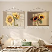定制北欧风玄关装 饰画向日葵光影走廊挂画电表箱遮挡布艺挂布挂毯