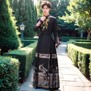 男款 平时可穿 马面裙改良版 武侠服装 春夏唐装 服装 汉服套装 男古装