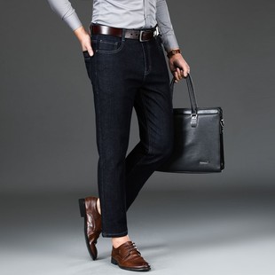 牛仔九分裤男加绒加厚秋冬羊羔绒中年爸爸高腰直筒宽松冬季保暖裤