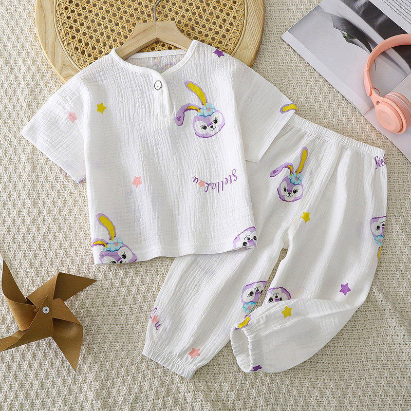 儿童家居服套装宝宝夏季薄款纱布睡衣男童女童长袖纯棉无骨空调服,童装/婴儿装/亲子装,家居服套装,淘宝优惠券,粉丝福利购,淘宝优惠卷