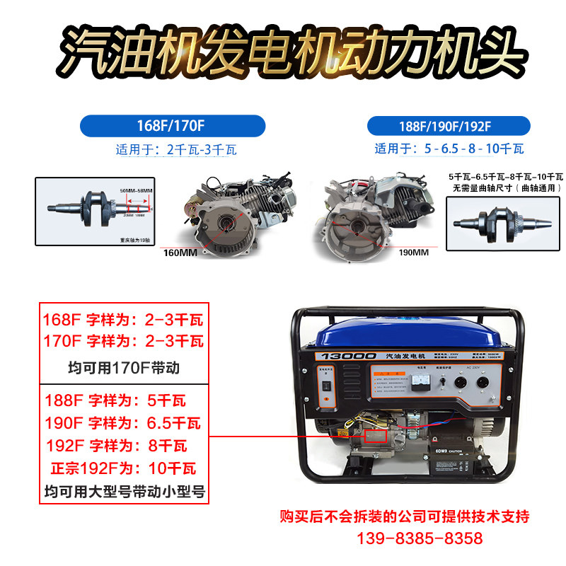 汽油发电机动力总成170F 190f 192F 机头2KW 3kw 5 6 7 8 10千瓦