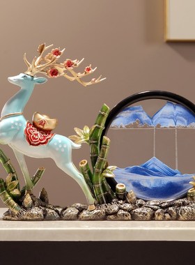 新中式一路高升流沙画摆件办公室客厅酒柜装饰品乔迁开业高档礼物