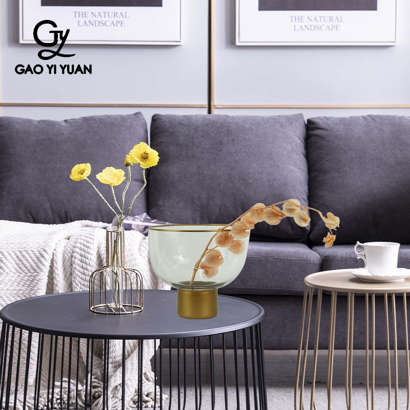 北欧钙钠玻璃花瓶卧室家具装饰花瓶碗圆形透明创意玻璃插花瓶