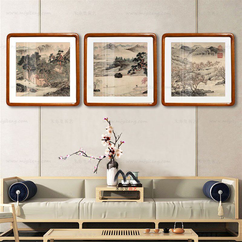 米亦堂x文征明 桃源问津图山水字画宣纸已裱玄关新中式圆角挂画