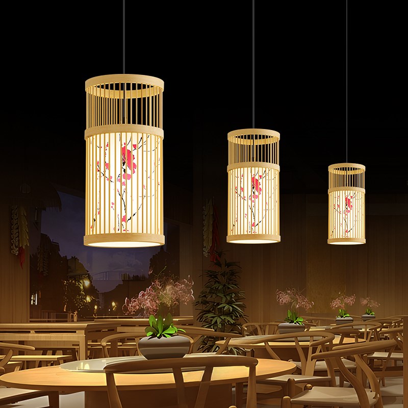 禅意中式茶室竹编吊灯民宿餐厅农庄餐桌吊灯创意编织竹艺灯笼灯罩