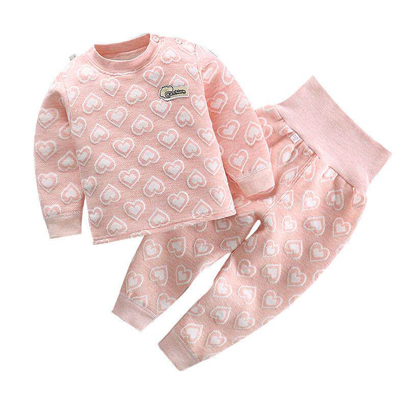 一岁半女童高腰护肚内衣套装2宝宝睡衣全棉3男婴儿童秋衣秋裤纯棉