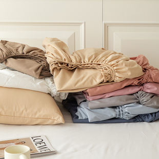 全棉素色单个床上床单枕套一对单品床笠120x200双人150x200*180cm