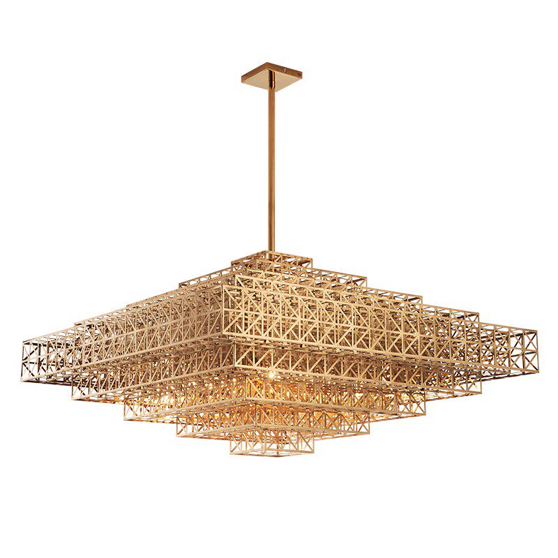 创意不锈钢魔方客厅吊灯卧室灯餐厅灯具2024新款北欧轻奢灯饰家用