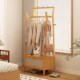 简易挂衣架家用带储物柜落地卧室衣帽架实木房间挂衣服架子置物架