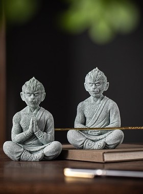 禅意齐天大圣孙悟空茶宠摆件创意生肖猴打坐禅定鱼缸造景桌面装饰