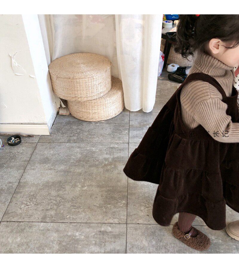 女童背心裙2021秋冬高领柔软毛衣灯芯绒背带裙气质吊带连衣裙套装