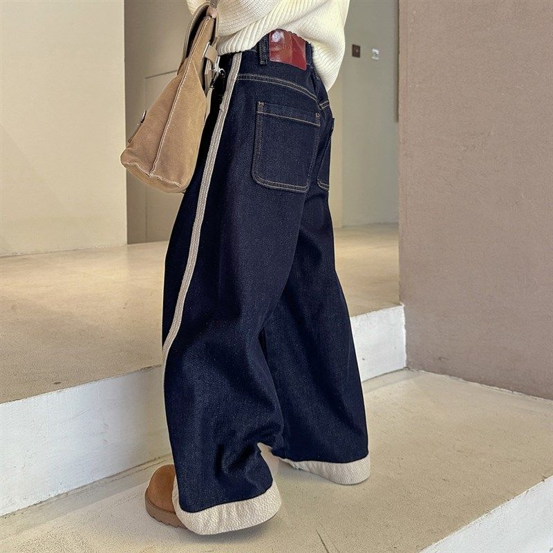 女童阔腿裤牛仔裤加绒加厚秋冬中大童百搭学生儿童宽松休闲裤子,童装/婴儿装/亲子装,儿童牛仔裤,淘宝优惠券,粉丝福利购,淘宝优惠卷