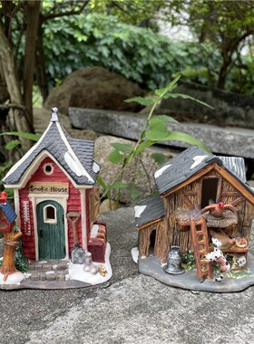 树下盒 复古做旧欧洲乡村风手绘陶瓷房子微缩场景摆件工艺装饰品