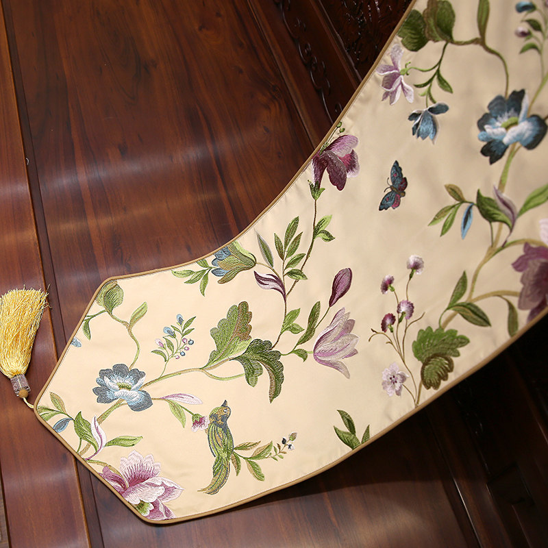 中式刺绣桌旗现代茶几桌旗欧式床旗茶几布玄关电视柜饰布