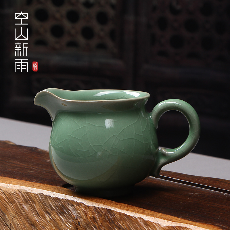空山新雨公道杯分茶器青瓷玻璃分茶杯侧把茶漏茶具配件加厚耐热大