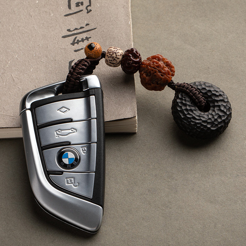 手工编织钥匙扣男个性创意汽车钥匙挂件女简约黑檀挂件平安钥匙链