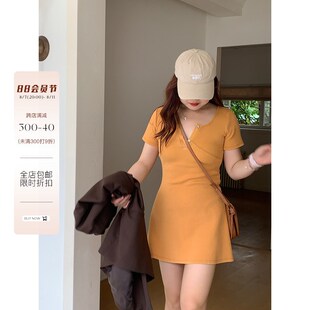 米米子微胖大码女装轻松实穿派气质风修身水洗棉T恤连衣裙夏