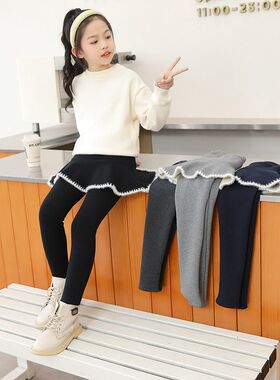 女童一体绒打底裤宝宝秋冬季加绒加厚假两件裙裤外穿休闲长裤子仙