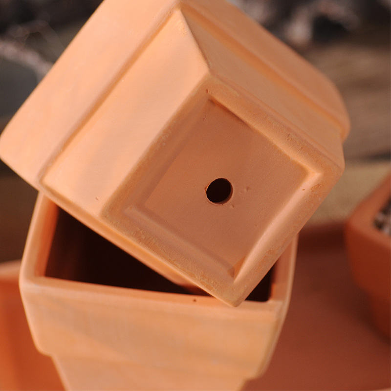 四方红陶花盆方盆多肉植物花盆细质陶盆方形红陶盆种肉盆陶瓷花盆