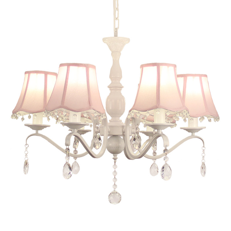 韩式田园水晶灯简约欧式铁艺粉色公主女孩房间温馨卧室儿童房吊灯