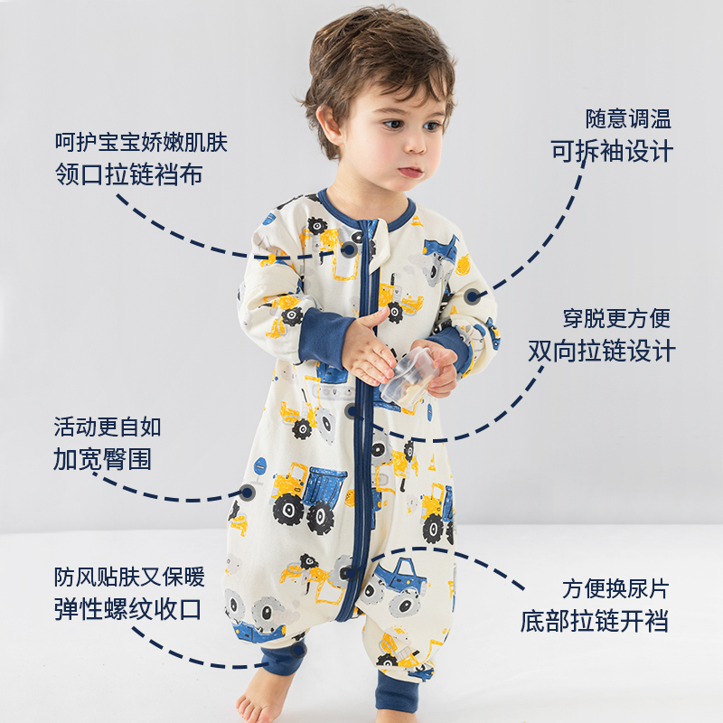 棉布树婴儿睡袋春秋款纯棉单层分腿儿童防踢被四季通用宝宝睡袋夏