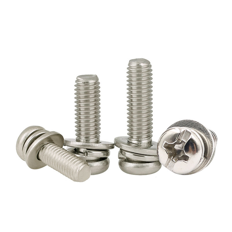 三组合螺钉镀彩十字盘头镀镍圆头带垫螺钉gb9074不锈钢三组合螺丝