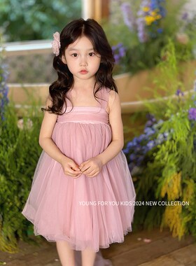 YFY夏季女童网纱连衣裙蓬蓬裙公主裙纱裙生日礼服白色花童六一